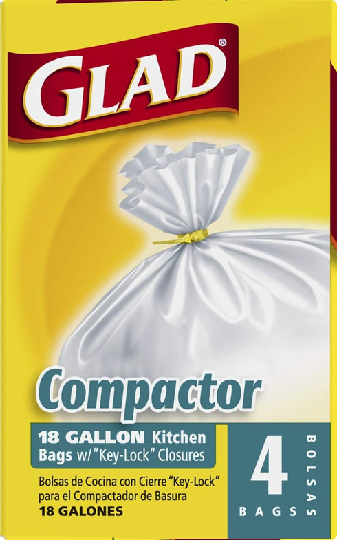 Glad Trash Bags, Compactor Kitchen Garbage Bags - 18 Gallon White Trash Bag - 4 count (Package May Vary)...