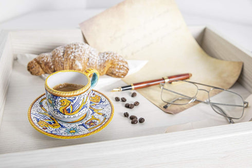 Fima ThatsArte.com - Italian Ceramic Espresso Cup & Saucer Raffaellesco, Deruta - Hand Painted, Handmade Coffee Cup Made in Italy, Deruta Pottery...