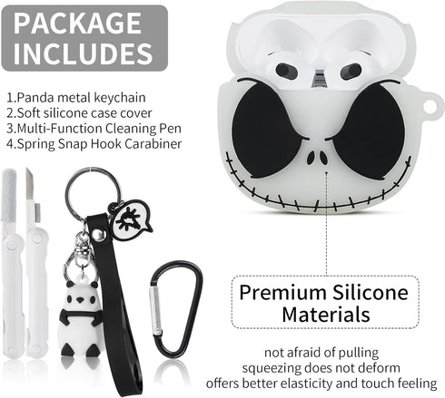 Compatible with Apple AirPods 3rd Generation Case Cover with Cleaner Kit and Cute Panda Keychain, Glow in The Dark Airpods 3 Case 3D Funny Anime C...