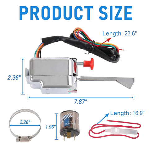JDMSPEED New Chrome 12V Universal Street Hot Rod Turn Signal Switch with Flasher Replacement for Ford GM...