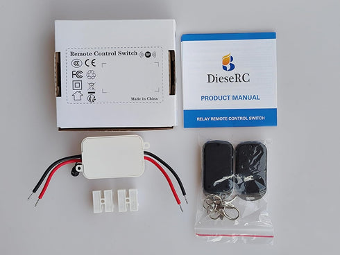 DieseRC AC 110V 120V 220V 240V Wireless Remote Control Light Switch 1500W 1 Channel 433Mhz RF Relay Receiver with 2 Transmitters Keyfob for Lamp b...