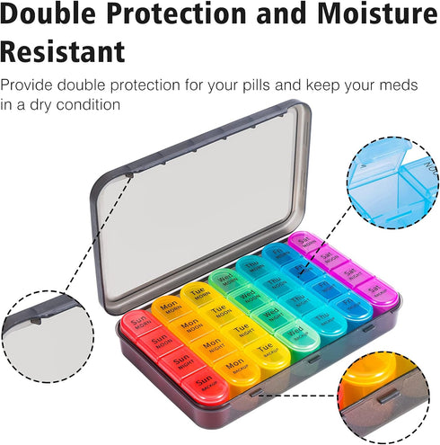 Daviky Pill Organizer 4 Times a Day - Pill Box 7 Day, Large Weekly Medicine Pill Organizer for Travel with Removable Individual Containers, Pill C...