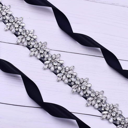 Top Queen Women's Crystal Diamond Bridal Belt Sashes Wedding Belts Sash for Wedding, Black, One Size...
