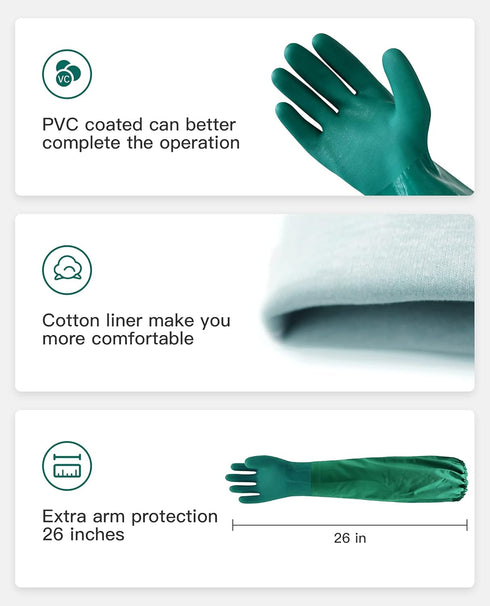 PACIFIC PPE 26" Rubber Gloves, Chemical Resistant Gloves PVC Reusable, Heavy Duty Waterproof Gloves with Cotton Liner, Anti-skid, Acid-alkali and ...