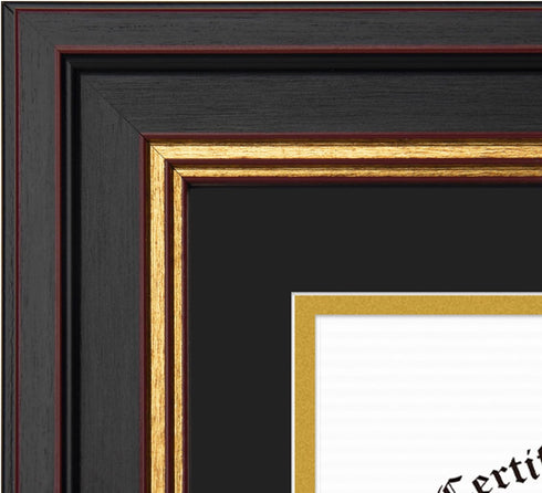 Golden State Art, 8x10 Document Frame for 6x8 Diploma/Certificate/Picture, Black Gold & Burgundy Color. Includes Double Mat, Real Glass (Black Ove...