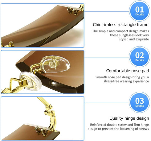 Dollger Rimless Rectangle Sunglasses for Women Fashion Frameless Square Glasses for Men Ultralight UV400 Eyewear Unisex...