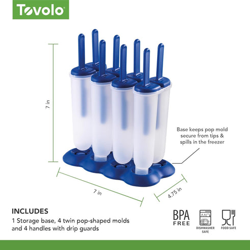 Tovolo Popsicle Molds with Sticks (4-Pack, Twin Pops) - Reusable Ice Pop Molds & Sticks for Homemade Flavored Ice Pops & Frozen Snacks - Popsicle ...