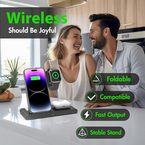 Wireless Charger iPhone Charging Station: 3 in 1 Charger Stand Multiple Devices for Apple - iPhone 15 14 Pro Max 13 12 11 - Watch 9 8 7 6 5 4 3 2 ...
