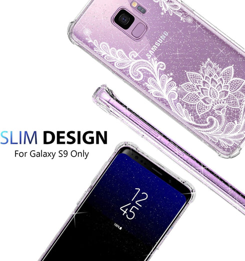 KIOMY Clear Case for Samsung Galaxy S9, Airbags Corners Shockproof Bumper Protective Cover Hybrid Design Hard PC Back + Flexible TPU Frame Lace Fl...