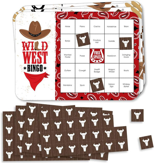 Big Dot of Happiness Western Hoedown - Bar Bingo Cards and Markers - Wild West Cowboy Party Bingo Game - Set of 18...