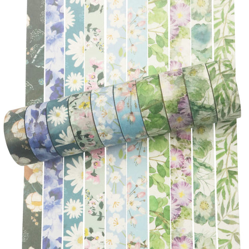 YUBBAEX 10 Rolls Spring Flowers Washi Tape Set Masking Decorative Tapes (Cold Tone)...
