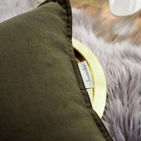 Jeanerlor 18"x18" Solid Cotton Linen Decoration Green Throw Pillow Case with Zipper Cushion Case Pillow Cover Decorative Pillowcase for Chair/Bed/...