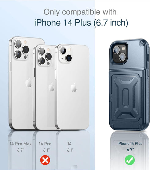 WeLoveCase for iPhone 14 Plus Case for Women, Men Defender Credit Card Holder Cover with Hidden Mirror, Three Layer Shockproof Heavy Duty Protecti...