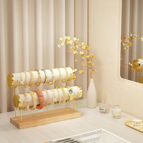 ProCase Bracelet Holder Display Bracelet Organizer Stand, Gold Detachable Bangle Storage Rack for Selling, Velvet Wrap Watch Holder with Wooden Ba...
