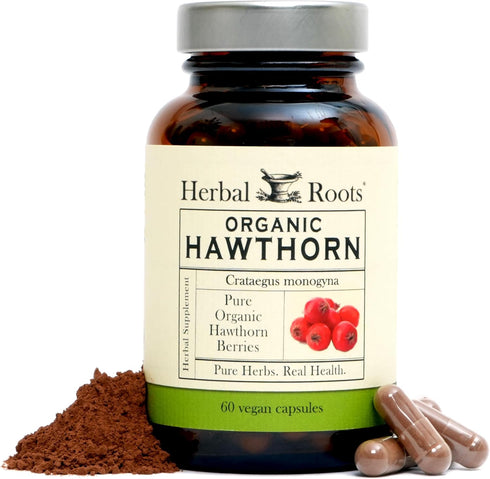 Herbal Roots Organic Hawthorn Berry Capsules | Extra Strength 1,200mg per Serving | 60 Vegan Capsules...