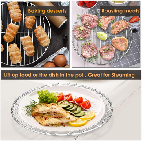 P&P CHEF Round Cooking Rack, 3 Pcs Stainless Steel Baking Cooling Steaming Grilling Rack, Fits Air Fryer/Stockpot/Pressure Cooker/Round Cake Pan, ...