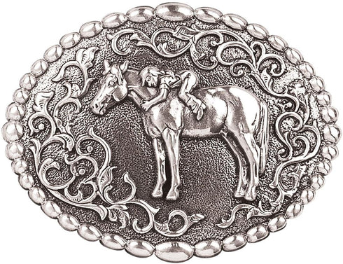 Nocona Girl's Young Girl On Horse Belt Buckle, Silver, OS...
