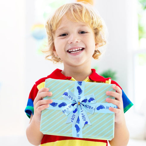 Whaline 2 Rolls Baby Shower Craft Ribbons 20 Yards Blue Pink Satin Ribbons It's a Girl It's a Boy Footprint Gift Wrapping Ribbons for Baby Shower ...