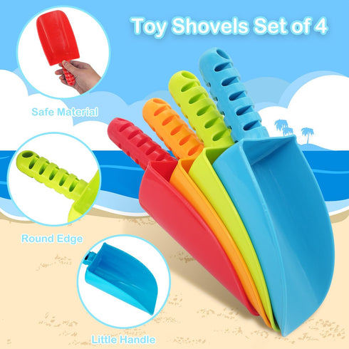 Beach Shovel Toys for Kids: Heavy Duty Plastic Sand Shovels Tools for Toddlers - 4 Pack Outdoor Digging Sandbox Toys Sets...