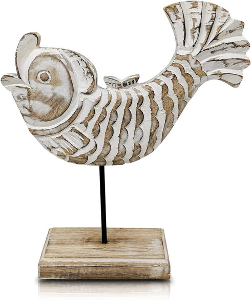 Wooden Fish Lake House Decor for Home | Handmade Beach Decoration on Base Stand for Shelves, Table, Office, Living Room, Foyer (Koi Fish)...
