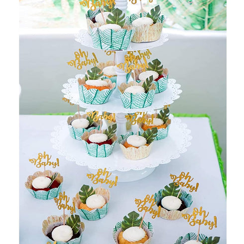 GEORLD 48pcs Edible Tropical Turtle Leaves Cupcake toppers Palm Leaf Cake for Hawaii Theme Jungle Party Cake Summer Decoration...