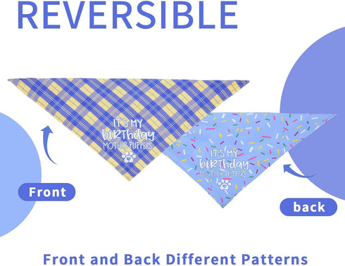 Dog Birthday Bandana Small Reversible Multi Size Offered for Dog Birthday Boy, Dog Birthday Party Supplies for XSmall to Medium Pets cats...