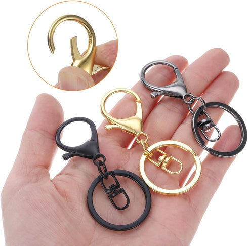 uxcell Lobster Claw Clasps Keychain, 30 Pcs Lobster Claw Clasp Hook with Swivel Trigger Clip and Flat Split Keychain Ring for DIY Craft Key Chain ...