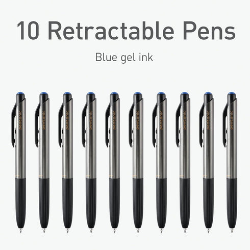 Pentonic GR-T Retractable Gel Pens, 10 Count, Blue Ink, 0.7 mm Fine Point, Smooth Writing For Journaling, Note Taking, Office & School (1002361)...