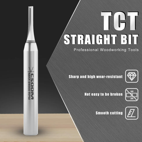 CSOOM TCT Industrial Trimming Straight Router Bit ?3/16" Diameter , 1/4 inch Shank ?CNC Carbide Straight Cutter, Woodworking Tools for Grooving, T...