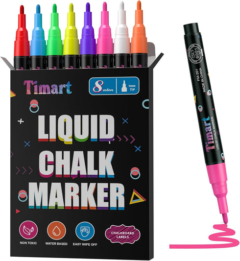 Extra Fine Tip Chalk Markers (8 Pack 1mm Point), Liquid Chalk Pens - Dry Erase Marker Pens for Blackboard, Chalkboards, Windows, Glass, Bistro, Ca...