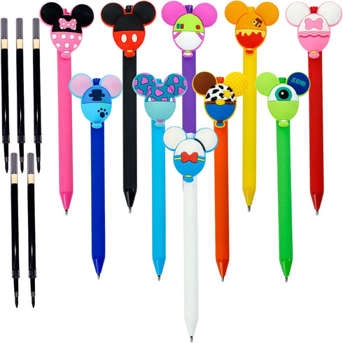 10pcs Mouse Head Character Ears Pens Set, Retr ctable Ballpoint Pen, Multi Color Jumbo Autograph Princess Pencil Signature Office Desk Stationary ...