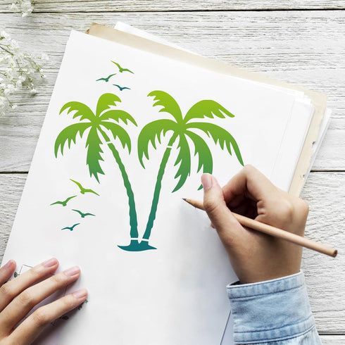 Palm Trees Stencils Template Reusable Beach Stencils for Painting on Wood Craft Canvas Walls Decorations DIY Projects Nature Summer Theme Stencils...