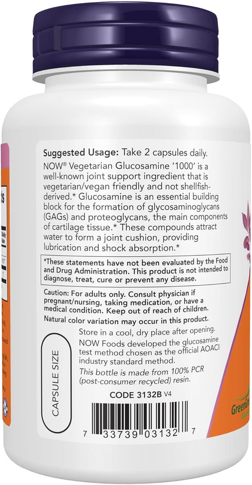NOW Supplements, Glucosamine '1000' (GreenGrown® Glucosamine), Vegetarian, 90 Veg Capsules...