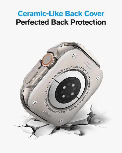 amBand Metal Case Screen Protector for Apple Watch Ultra 2/Ultra 49mm, W3 Rugged Bumper Thin Frame + 9H Tempered Glass Film + Ceramic-Like Back Co...