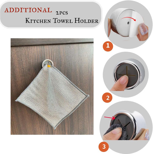 5 pcs Premium Metal Wire Dishwashing Cloth Scrubs Double-Layer + 2pcs Kitchen Towel Holder - scrubbing Cloths for pots and Pans - Non Scratch Wire...