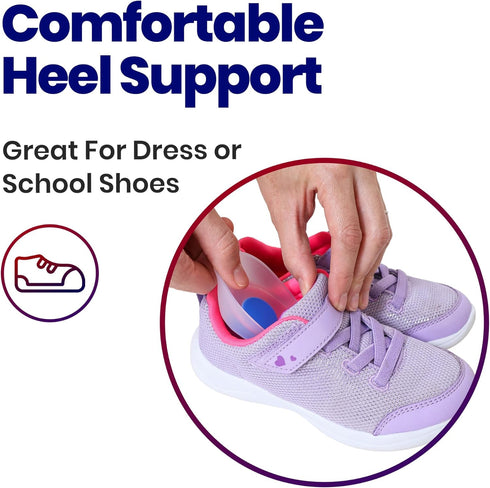 Kids Heel Cups & Heel Inserts for Sever's Disease and Heel Pain Relief | Gel Heel Cushions for Plantar Fasciitis & Achilles Tendonitis, Heel Spurs...