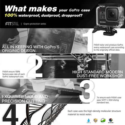 FitStill 60M Waterproof Case for Go Pro Hero 8 Black, Protective Underwater Dive Housing Shell with Bracket Accessories for Go Pro Hero8 Action Ca...
