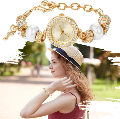 Avaner Women's Rhinestone Bracelet Watches: Gold Slim Strap Small Face Analog Quartz Elegant Dress Wrist Watches forWomen Ladies...