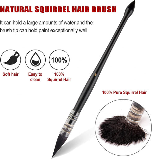 Watercolor Brush Squirrel Motif Professional Artist Mop with Round Tip Painting Brush Artist Quality Brush for Acrylic Inks Gouache Tempera Craft ...