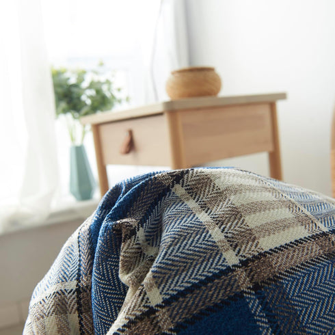 Jiuhong Cotton Linen Throw Pillow Covers Farmhouse Decor Checkers Plaids Square Cushion Case Home Decorative for Sofa Bedroom Car, 2 Pack (Navy, 1...