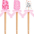 3 Pcs Valentine Silicone Spatulas with Wooden Handles Valentine Pattern Heat Resistant Baking Silicone Spatulas with Pink Satin Ribbon Bows for Ba...
