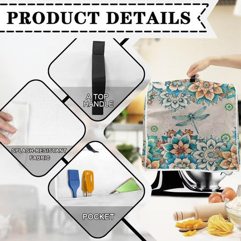 UNICEU Boho Floral Dragonfly Kitchen Aid Mixer Protective Dust Cover- Stand Mixer Blender Cover Kitchen Appliance Dust Cover with Pocket Decor Acc...