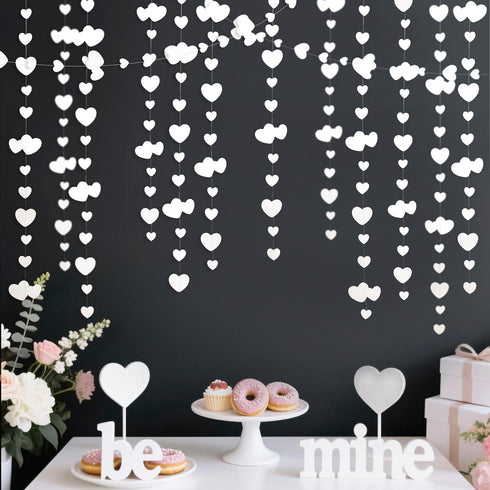 52Ft Valentines Day Party Decorations White Heart Garland White Love Heart Hanging Paper Streamer Banner for Wedding Anniversary Bridal Shower Eng...