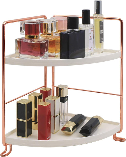 2-Tier Bathroom Countertop Organizer - Vanity Tray Cosmetic & Makeup Storage- Kitchen Spice Rack Standing Shelf - Corner Storage Shelf, Rose Gold...