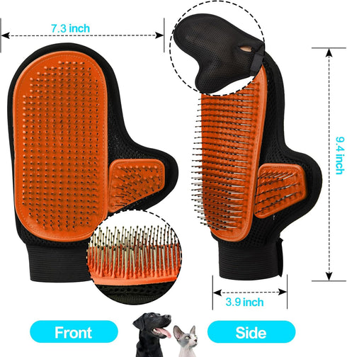 2024 Pet Grooming Glove with Tipped Pin Brush,Special Design Deshedding Glove, Massage Mitt, Perfect Petting Tool for Sensitive Dogs & Cats with L...