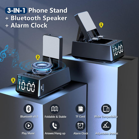 Adjustable Phone Stand with Built-in Bluetooth Speaker, Portable with Non-Slip Base, Unique Gifts, Tech Gifts for Men, Cool Gadgets for Home and O...