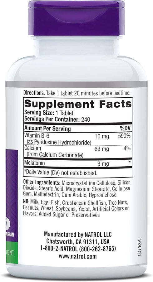 Natrol Melatonin Helps You Fall Asleep Faster Stay Asleep Longer Faster Absorption 100 Vegetarian 3mg, (Tablets), 240 Count...