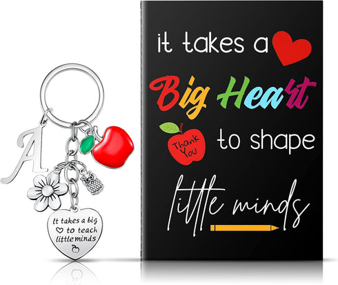 Yinkin Teacher Appreciation Gift Set Teacher Inspirational Notebook and Teacher Keychain with Initial (Initial A Style)...