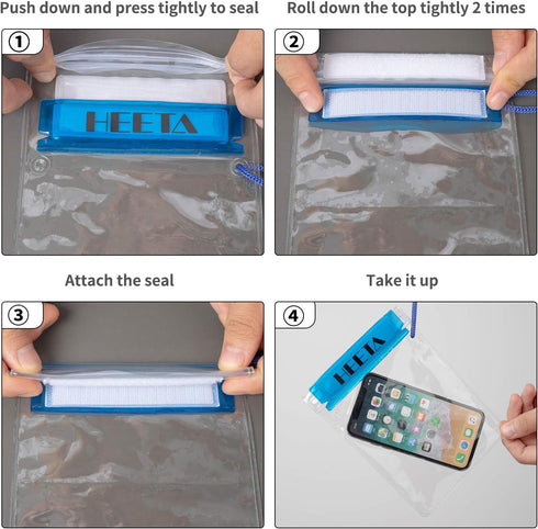 HEETA 5-Pack Clear Waterproof Dry Bag, Water Tight Cases Pouch Dry Bags for Camera Mobile Phone Maps, Kayaking Boating Document Holder (Blue)...