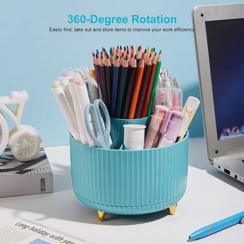 360 Degree Rotation Pen Holder, 5 Slots Office Desk Pen Organizer Multi-Functional Pencil Cup Makeup Brush Holder Office Business Card Pen Pencil ...